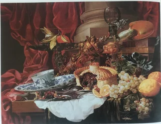 Sumptuous Still Life with Pie, Fruit and Silverware